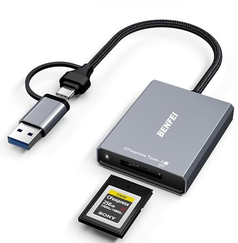 BENFEI CFexpress - Lector de Tarjetas Tipo A con USB 3.2 (Gen 2) de 10 Gbps, USB-C y USB-A 2 en 1 Adaptador CFexpress Tipo A, Compatible con Windows/Mac/Linux/Android