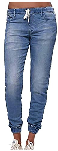 Cropped-Jeans für Damen – Cargohose für Damen, Skinny Stretch-Jeans, elastische Taille, dehnbare Jeggings mit Tasche, konisches Bein, legere Sweathose, Jogger, Jogginghose