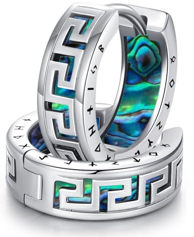 Wikinger Ohrringe Herren 925 Sterling Silber Nordische Wikinger Ohrringe Creolen Viking Rune Ohrschmuck Schmuck Weihnachts Geschenke für Damen Herren