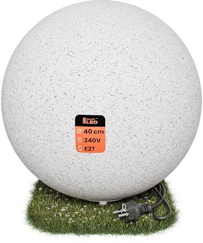 SMART LED Stone IP65 Kugelleuchte für Garten - 40 cm Kugel Außenleuchte Naturstein Optik - E27 230V - winterfest - Erdspieße (Ø 40 cm)