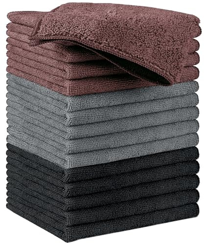 HIDMD Microfibre Cleaning Cloth, Microfiber Reusable Dish Cloths Kitchen Towels, Pack of 15, Grey Black Brown, 30cm x 30cm