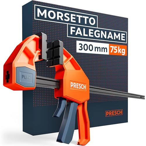 Presch Morsetto falegname 300mm - Forza di serraggio di 75 kg per un fissaggio immediato - Acciaio al carbonio e corpo rinforzato in fibra di vetro per massima stabilità - Con funzione divaricazione