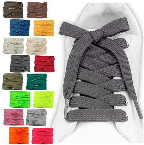 SULPO 2 pares de cordones planos – 12 mm de ancho para zapatos – 60 – 200 cm – Lavable y resistente al desgarro de poliéster – 18 colores