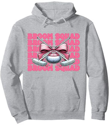 Broom Squad Curling Stone Player Girl Mom Coquette Bow Pullover Hoodie