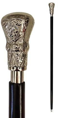 Artdeco-Stil Spazierstock aus Holz mit silbernem Griff aus Metall