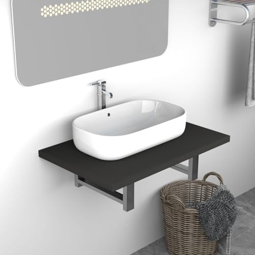 Gecheer Bathroom Wall Shelf Grey - Chipboard + Metal, 60 x 40 x 16.3 cm, Storage for Hand Soap & Towels Model283806