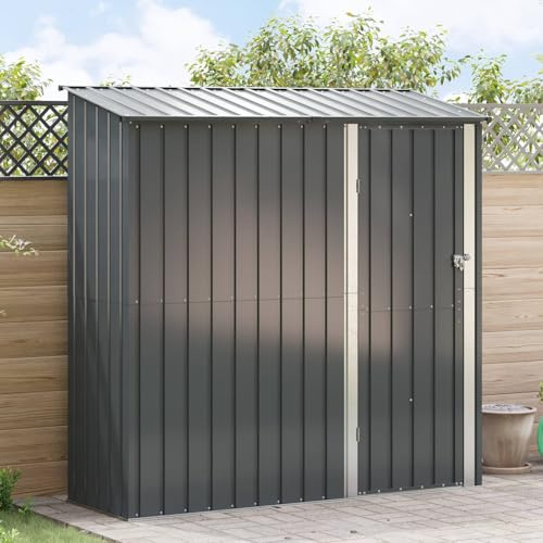 KKHOMEI Casetta da Giardino 203,5 x 73 x 200 cm Capanno Attrezzi da Giardino in Acciaio Zincato Grigio Armadio da Giardino Casetta da Giardino Piccolo Capanno Tetto Spiovente Antracite