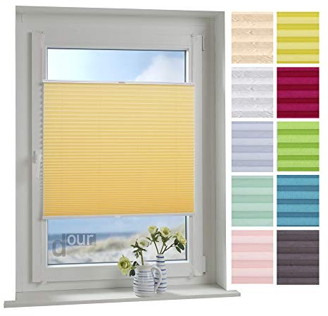ourdeco® Plissee / 090 x 150 cm (Breite x Höhe) Lemon Yellow/lichtdurchlässig, Blickdicht/verspannt/zum Klemmen und Montage ohne Bohren