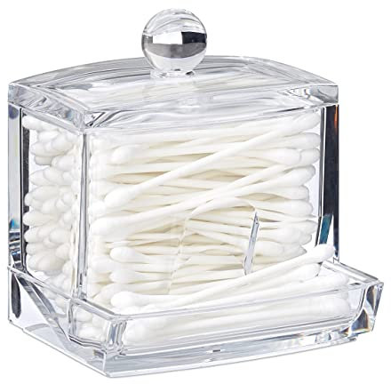 relaxdays Porta Cotton Fioc, in Acrilico, Piccolo Dispenser da Bagno per Dischetti di Cotone, Misura M, Trasparente