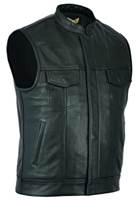 Leatherick Herr Anarky Premium kohud motorcykel läder svart väst, Svart, 56