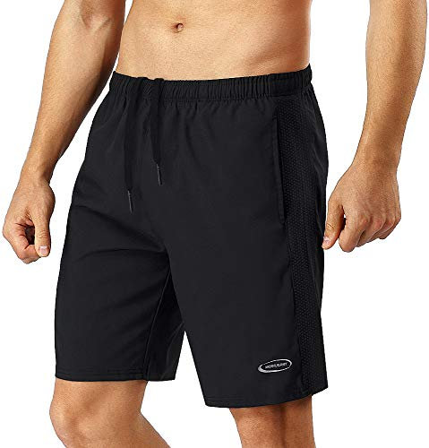 Sporthose Herren Kurz Hosen Laufhose kurze Hose Herren Trainingshose Shorts Sport Jogginghose Männer Fußballhose Jungen Schnelltrocknend mit Tasche Laufshorts Fitness Outdoor Sommer Schwarz M