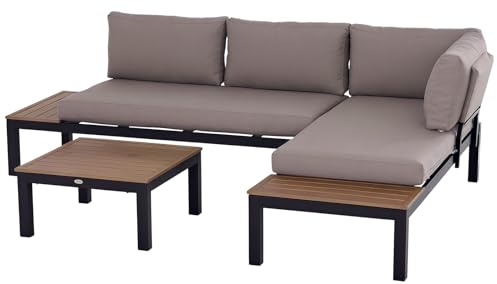 Outsunny 3-teiliges Gartenmöbel-Set mit Beistelltisch 164 x 74 x 69 cm | Sofa mit Kissen, Outdoor, Aluminium