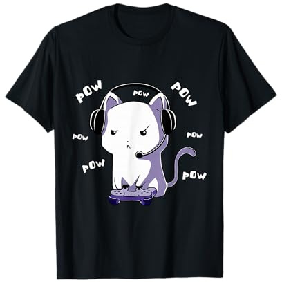 Gamer Cat Pow Pow Gaming Zocken Nerd Lustig Kawaii Zocker T-Shirt