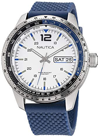 Nautica Men's Stainless Steel Quartz Silicone Strap, Blue, 22 Casual Watch (Model: NAPP39F08)