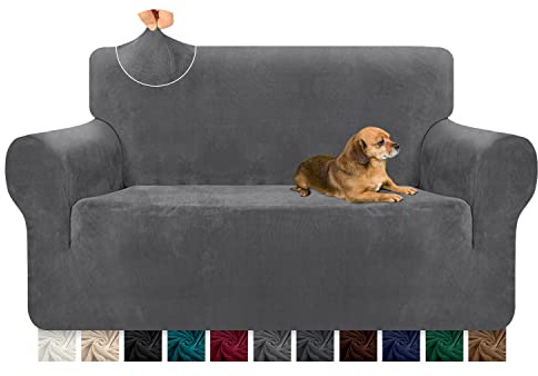 Granbest 1 Stück Dicke Couchbezug Ultra weiche Samt Sofabezug anspruchs hohe Stretch Anti-Rutsch-Sofabezug Zweisitziger Couchbezug Möbelschutz für Katze, Hund, Haustier (2 Sitzer,Hellgrau)