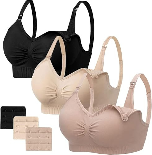 HBselect 3PCS Soutien-Gorge d'allaitement Maternité, Bra de Grossesse Postnatal Prénatale sans Armature, sans Couture pour Femmes allaitant avec rallonges de Soutien-Gorge, XXL
