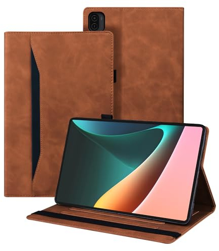 Auslbin Funda para Xiaomi Pad 5/Xiaomi Pad 5 Pro (11 Pulgadas,2021) Protección de Esquina Carcasa de Cuero Sintético con Bolsillo Función de Soporte(Marrón)