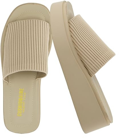 CUSHIONAIRE Pim Wedge Chunky Platform Womens Sandals with Firm Knit Upper & Memory Foam Summer Sandals for Women 2026, TAUPE 9.5