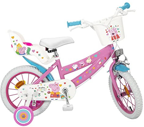 Kinderfahrrad Peppa Pig 14 Zoll mit Stützrädern Korb Puppensitz 4-6 Jahre bunt