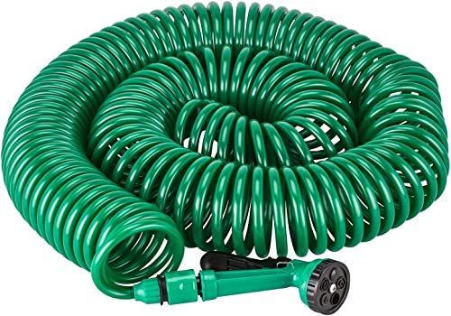 MantraRaj 15M 50Ft Retractable Coil Hose Garden Spray Gun 5 Function Pipe Reel Water Spray Gun Nozzle Garden Patio | Plant & Flower Watering Patio Decking Cleaning