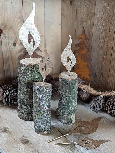 Generisch 6er Set Flammen Metall Winter Herbst DEKO OHNE Holz Vintage Stil ROST NEU
