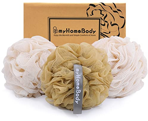 myHomeBody Large 70g Loofah Sponge, 2 Oat Milk + 1 Caramel, 3 Pack