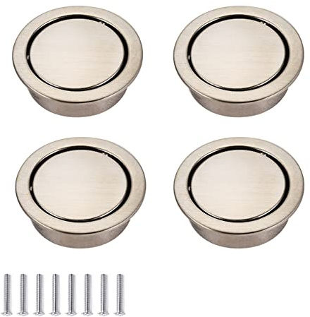 CONPHERON 4 pièces Rond Affleurante Poignée de Tiroir Tatami Invisible Poignées Zinc Alliage Encastrable Dissimulé Armoire Boutons Caché Placard Porte Poignées Accessoires d'armoires