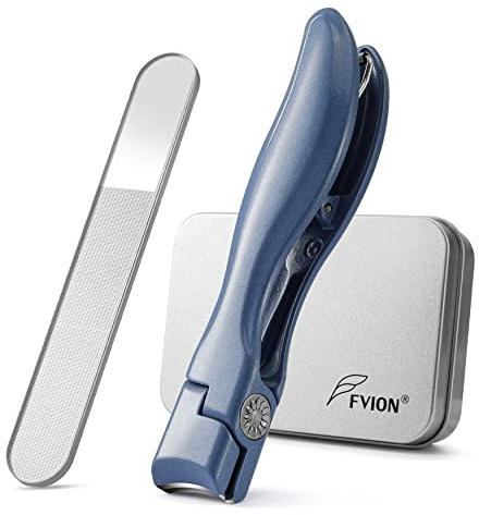 FVION Nagelknipser Groß, Breiter Kieferöffnung Nagelzwicker Edelstahl Set, Nagelknipser für Dicke Nägel, Zehennagelknipser mit Nano-Nagelfeile, Nagelknipser mit Auffangbehälter (Blau)