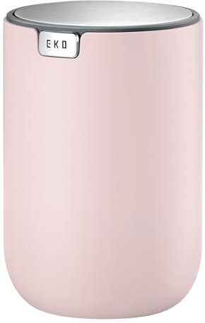 EKO Mini Desk Trash Can with Swing-Top Lid 0.4 Gallon Small Table Round Wastebasket for Office, Home, Car (Pink)
