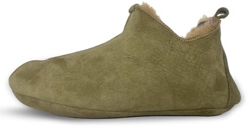 Robert's Rugs Herren Damen Echtes Schaffell Hausschuhe Olive 100% Echtpelz Handgefertigte weiche Sohle, olivgrün, 41 1/3 EU