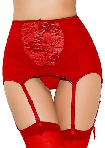 Satohom 3 Piezas Sexy para Mujer: Tirantes Transparentes con 6 Clips Ajustables, Tanga y Corsé de Encaje de Cintura Alta, Medias Lencería Ligas S-3XL