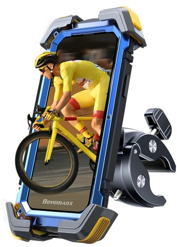 Bovemanx 2024 Mobiltelefonhållare Cykel och motorcykel, [1s billås][100 mph militär anti-shake] Universell styrhållare [5s installation] för 4,2–7,2 tum smartphones
