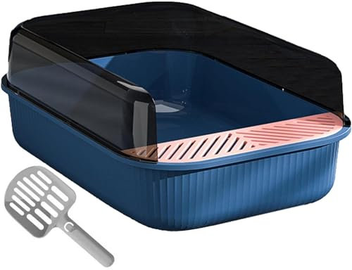 PawnTech Bac à Litière pour Chat XXL Esthétique 51x35x19 cm I Semi Ouverte - Anti-éclaboussure - Pelle de Nettoyage Inclus (Bleu Glacé)