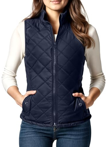 NY Threads Diamond Quilted Puffer Vest Women Stand Collar, L, Dark Blue