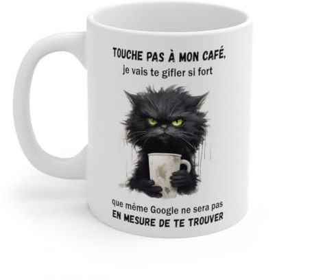 Jm-Déco Mug - Touche Pas à Mon café - Idée Cadeau - Tasse Originale en céramique Humour Drôle Fun (Chat)