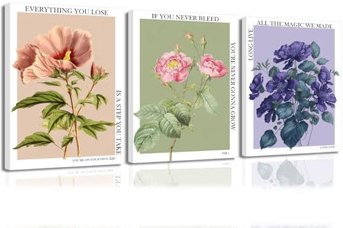 yulihaz Wandkunst, Vintage-Tayler-Blume, bunt, botanische Poster, Drucke, Set mit 3 Blumenmotiven, Leinwand-Wanddekoration, You're On Your Own Kid, Bilder für Schlafzimmer, Wohnzimmer, gerahmt, 30,5