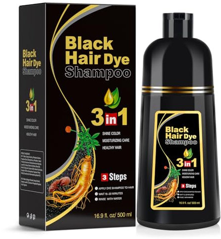 Bablabear haarfarbe schwarz haarfärbeshampoo für Männer und Frauen, haarfarbe shampoo für Graues Haar, black hair dye shampoo 3 in 1,Hair Color Shampoo für trockenes Haar 500ml