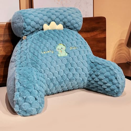 Lesekissen, großes Rückenkissen zum Aufsitzen im Bett, große Keilrückenlehne für Erwachsene und Kinder mit Armlehnen, Rückenstütze für Couch und Bettruhe, Rückenstützkissen(Size:75×50CM,Color:Blue)