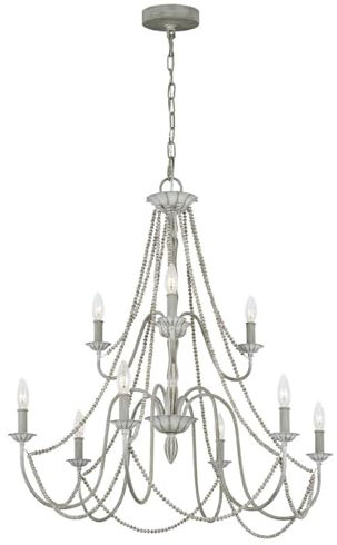 Licht-Erlebnisse Kronleuchter groß B: 81,3 cm H: max. 311 cm verstellbar XXL Metall Holzperlen Grau Antik E14 Landhaus Hängelampe Wohnzimmer Lüster