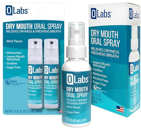OLabs Dry Mouth Spray - Mint Flavor Breath Spray for Fresh Breath, Sugar Free, Alcohol Free, Value Pack includes One 1.5 oz Spray and Two Travel Freindly 0.25 oz Sprays