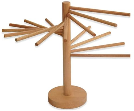 Reinscer Pasta Drying Rack, Wood Pasta Dryer Rack, Spaghetti Noodle Dryer, Pasta Hanger Rack with 16 Suspension Rods