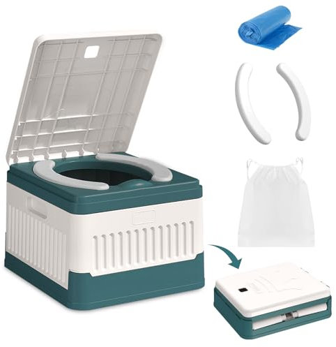 bechoanigel Faltbare Campingtoilette, Trockentrenntoilette, + 20 Taschen und Aufbewahrungstasche, Trockentoilette, Camping Toilette, Campingplatz, Verdunkelung, Festivals, Kleingärten, Angeln (Grün)