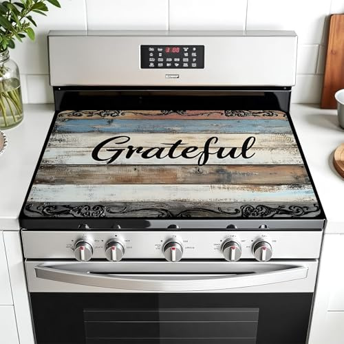 AOHMPT Multi-Design Stove Top Cover for Glass/Electric Stoves - 3-in-1 Heat-Resistant Protector Mat, Non-Slip Drying Rack 28x20 (Grateful, 28 L x 20 W)