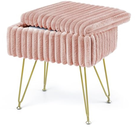ABHENG Multifunktionaler rechteckiger Schminkstuhl mit Stauraum, Sitzhocker, Fußhocker Hocker Schminktisch, Polsterhocker, Schminkhocker, 40 x 25.5 x 43.5 cm, Pastellrosa, ASND53P