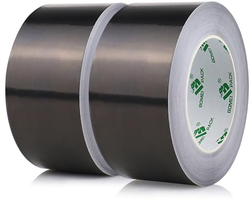 BOMEI PACK 2 Rolls Black Aluminum Foil Tape 2 inch Heat Resistant High Temperature Foil Tape 50 mm x 50 m Pipes Repairing Insulating Heating Ventilation HVAC Ducts Fixing