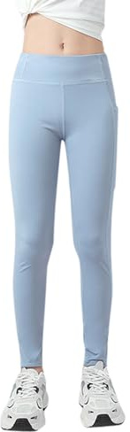 2025 Leggings athlétiques pour filles, enfants, danse, course, yoga, entraînement, collants de danse actifs avec poches pantalon fille pantalon de travail, bleu clair, 7-8 ans