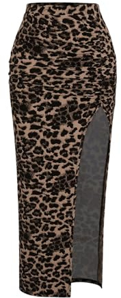 GORGLITTER Women's High Waist Bodycon Ruched Long Skirt Pencil Skirts Brown