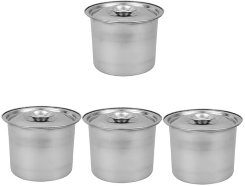 Holibanna 4 Cajas De Acero Inoxidable Para Helado Con Tapa Para Refrigerador Congelador Pintas Pequeñas Cilíndricas Reutilizables Color Plateado