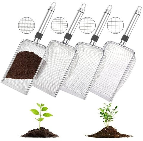 FitRepa 4 PCS Gartensieb aus Edelstahl Kompostsieb mit Griff, Erdsieb Sandsieb, für Erde, Steine, Kompost, Unkraut, Sand, Schotter und Saatgut (2/2.8/3.8/5mm Mesh)