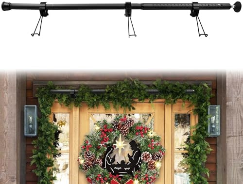 garderobe kranz verstellbar front tür spannstange verstellbar 18 bis 51 zoll ohne bohren türkranz haken schwarz mit 3 haken weihnachtsdekoration